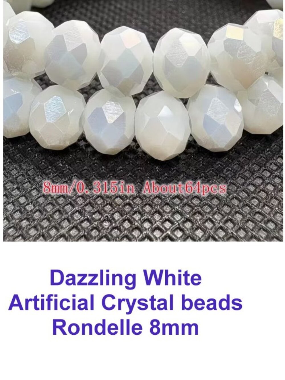 Dazzling White Artificial Crystal Beads Rondelle 8mm  About 64 Beads